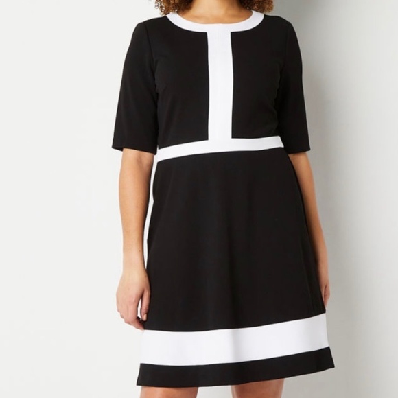 R&K Dresses & Skirts - R&K Black/Ivory Short Sleeve Fit & Flare Dress Size 14 NWT